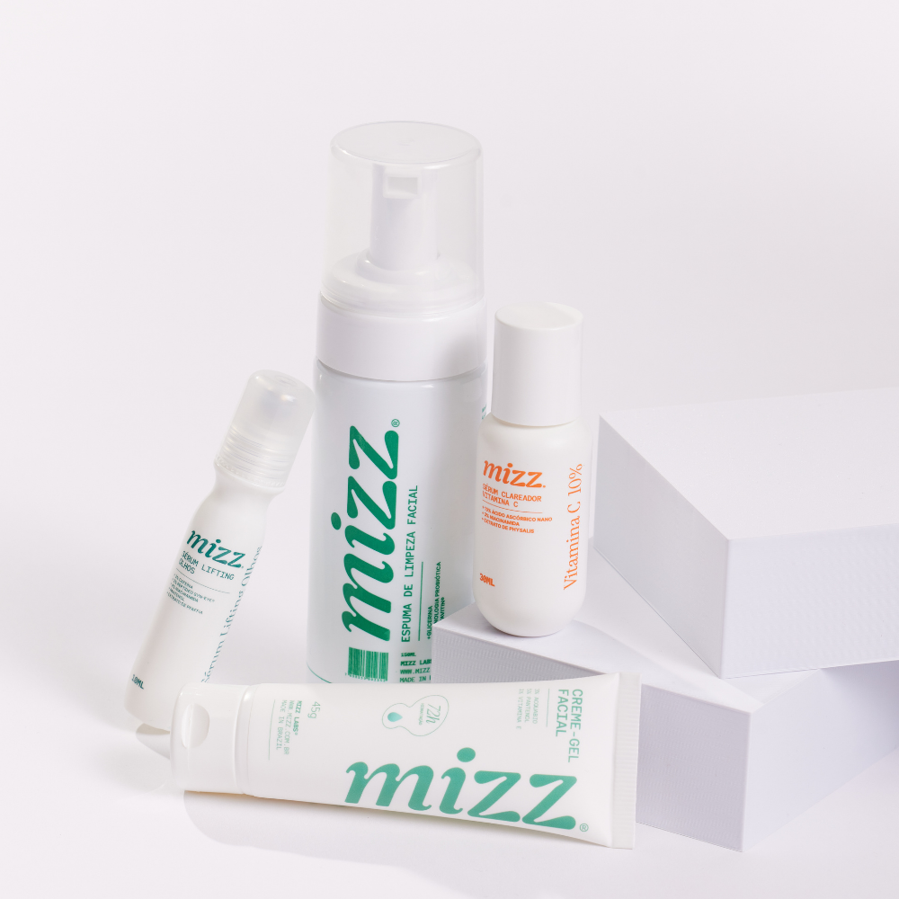 Skincare Kit Mizz com espuma de limpeza, sérum vitamina C, creme-gel e lotion