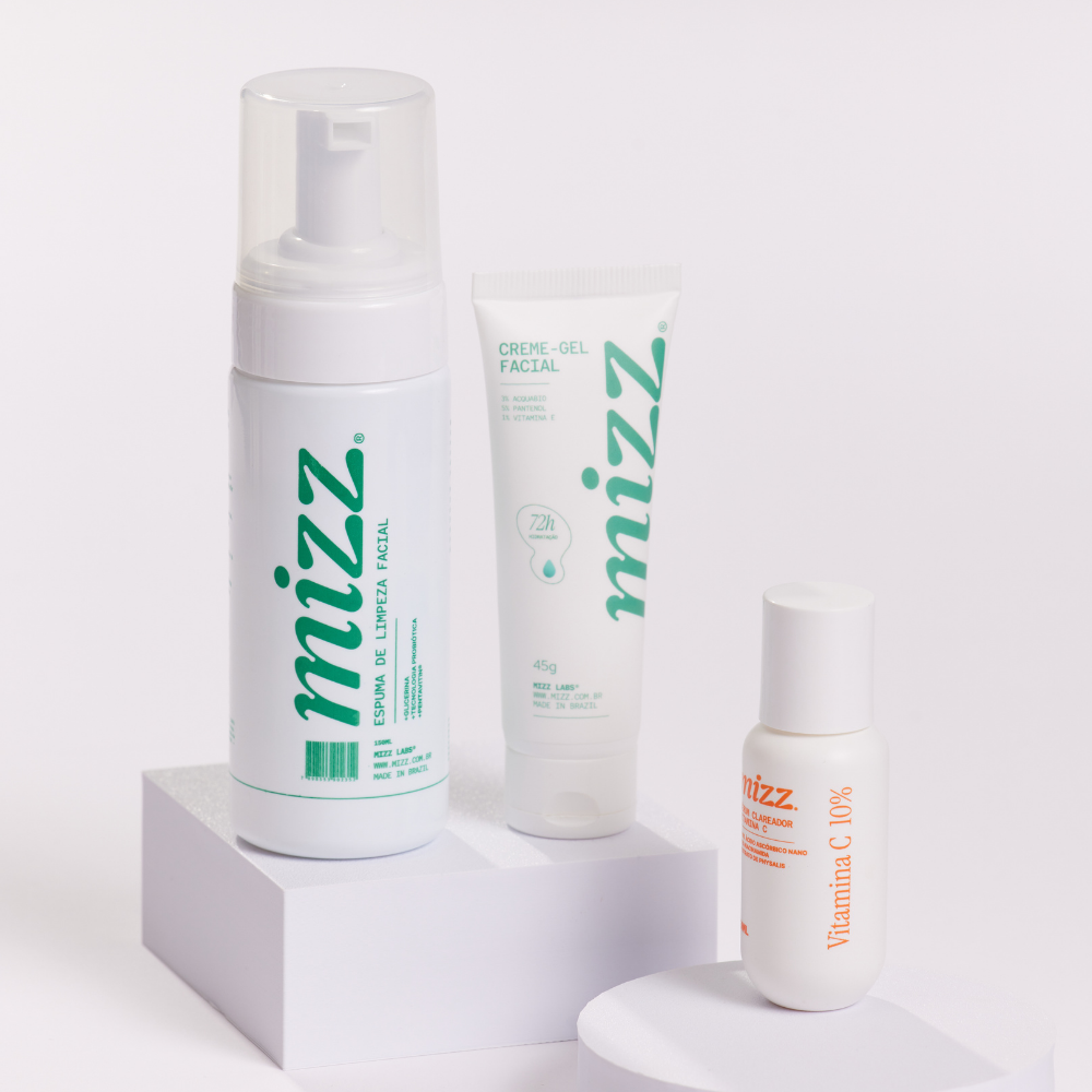 Trio do Skincare Kit Mizz com espuma, creme-gel 72h e soro Vitamina C 10%