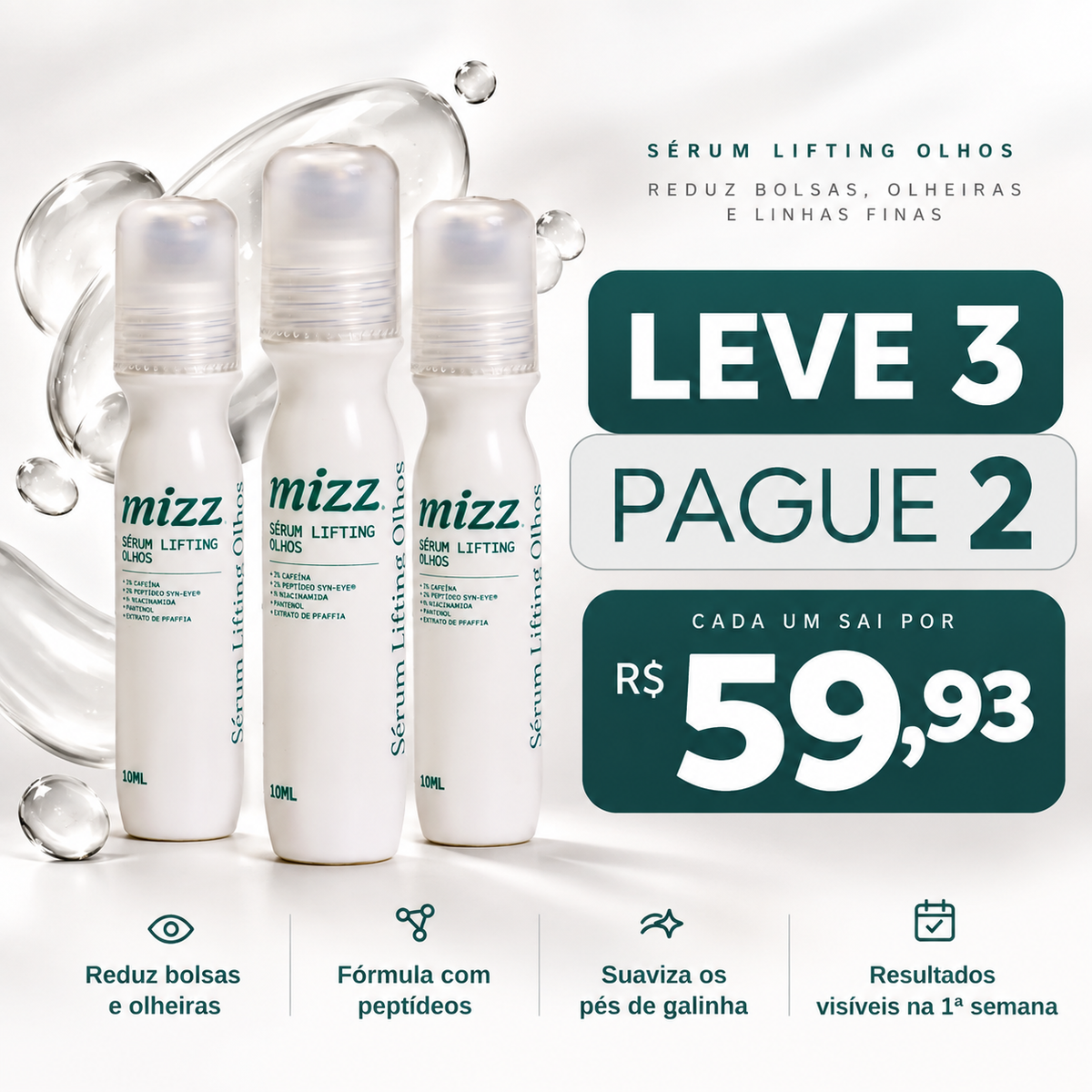 Sérum Lifting Olhos Anti Bolsas e Olheiras - Mizz