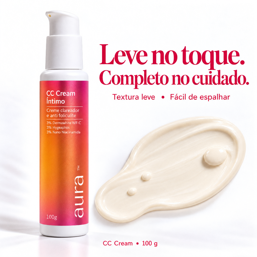 Textura do CC Cream Íntimo Aura 100g Mizz — leve, fácil de espalhar, absorção rápida sem pegajosidade