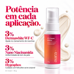 Ativos CC Cream Íntimo Aura Mizz: 3% Dermawhite WF-C clareador, 3% Nano Niacinamida, 3% Hygeaphos antifoliculite