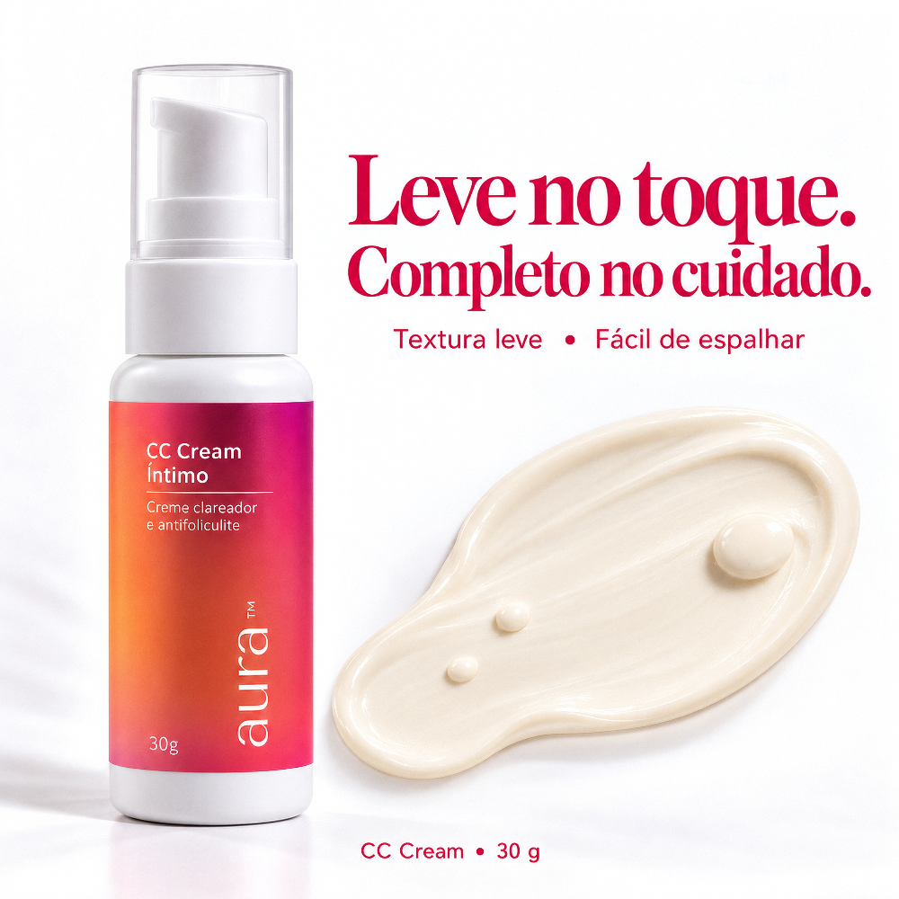 Textura do CC Cream Íntimo Aura Mizz — leve, fácil de espalhar, absorção rápida sem pegajosidade