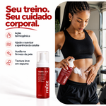 Aplicação Thermo Skin Mizz no abdômen pré-treino — ação termogênica, suaviza celulite, firmeza, textura leve