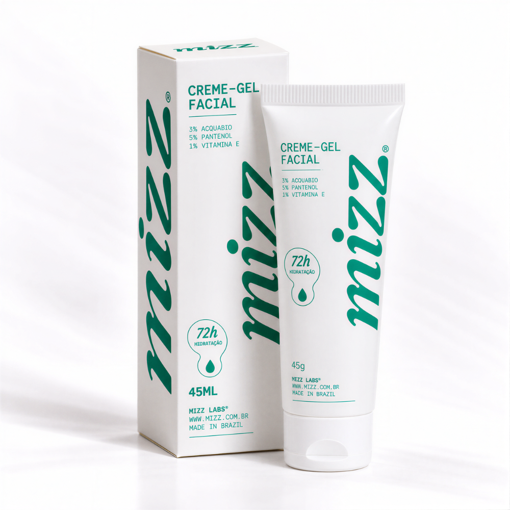 Creme-Gel Facial Hidratante 72h Mizz 45 g com embalagem — 3% Aquabio, 5% Pantenol, 1% Vitamina E, oil free, efeito matte
