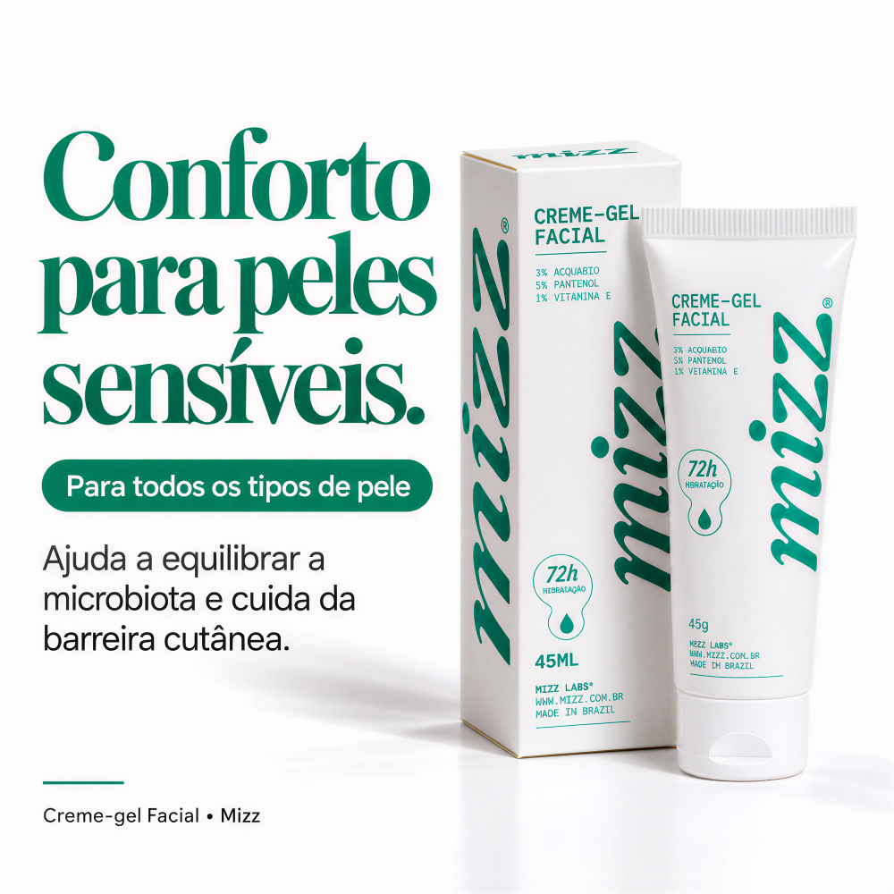 Creme-Gel Facial Mizz para todos os tipos de pele — equilibra microbiota e cuida da barreira cutânea