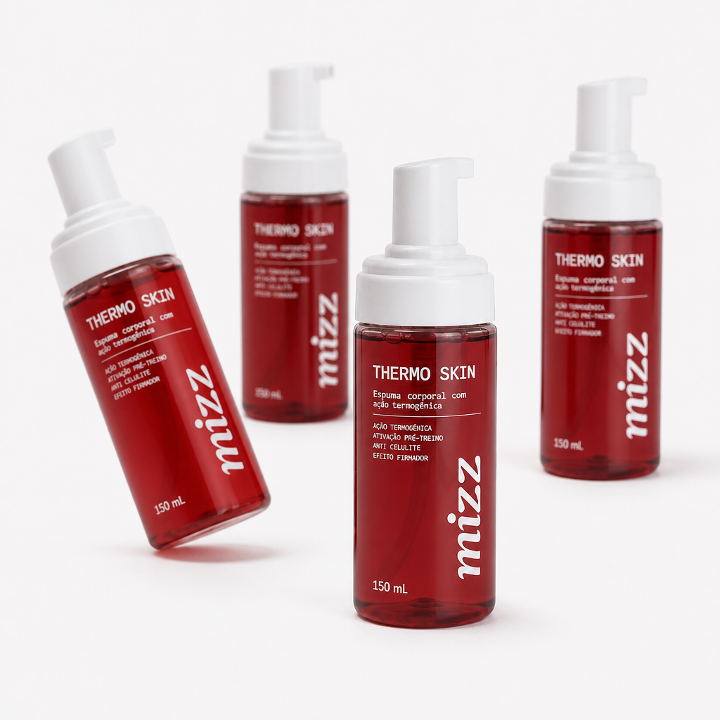 Quatro frascos spray vermelhos de espuma corporal Thermo Skin Mizz!