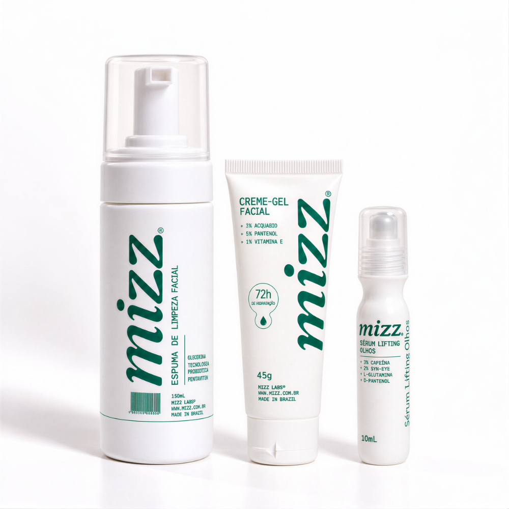 Kit Rotina Mizz em 3 passos: Espuma de Limpeza Facial 150 ml, Sérum Lifting Olhos 10 ml e Creme-Gel Facial 72h 45 g