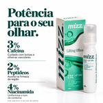 Ativos Sérum Lifting Olhos Mizz: 3% cafeína, 2% peptídeos Syn-Eye, 4% niacinamida, pantenol e extrato de Pfaffia