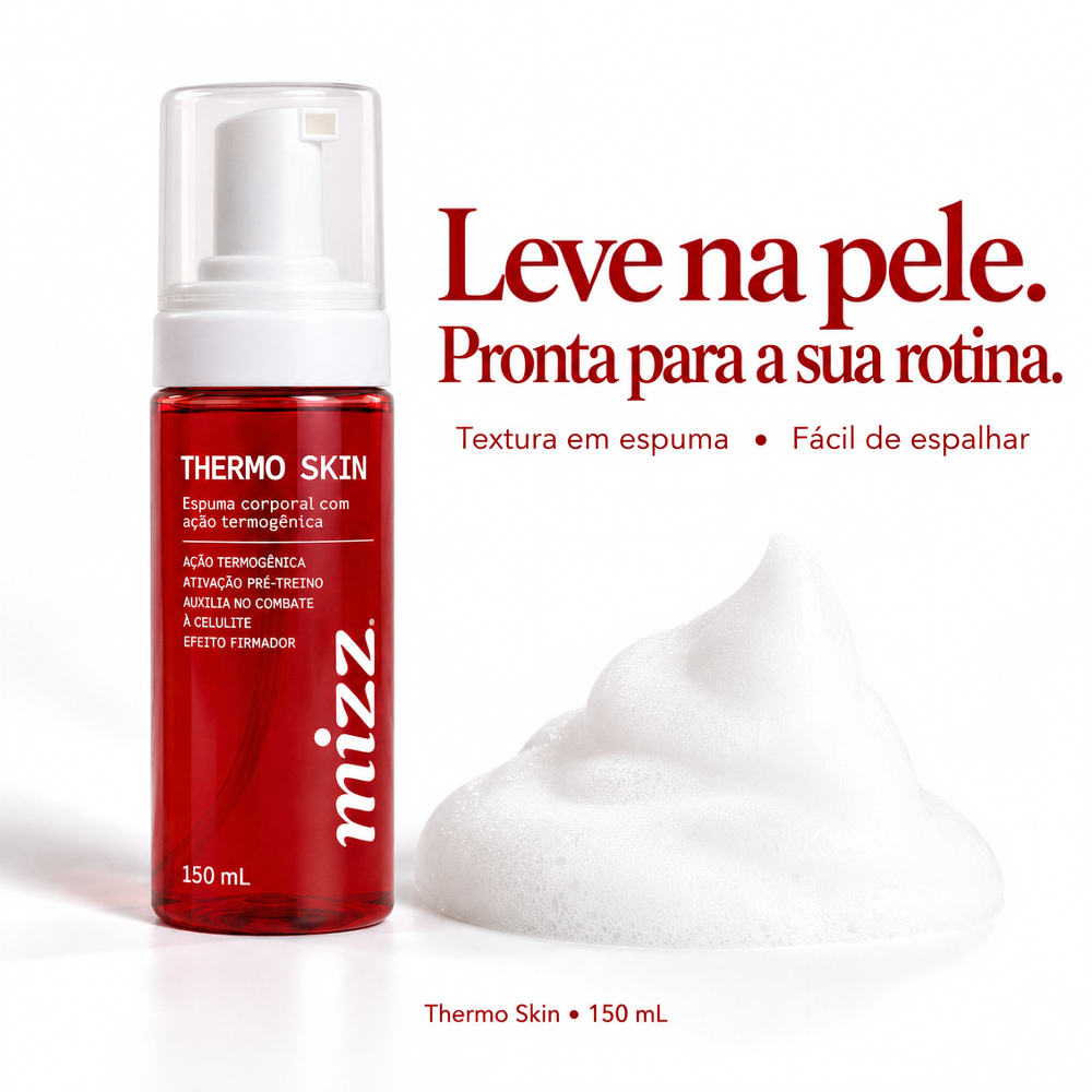 Textura em espuma do Thermo Skin Mizz — leve, fácil de espalhar, não deixa a pele pegajosa para o treino